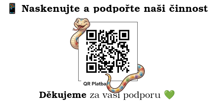 Naskenujte a podpořte naši činnost. QR kód pro platbu na transparentní účet Háďata Neratovice z.s. Děkujeme za vaši podporu.